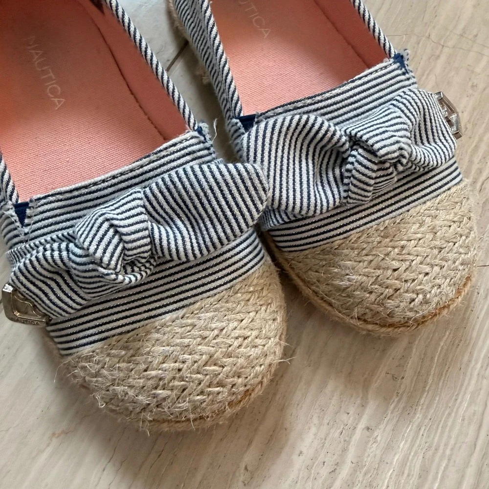 Nautica Ancora Espadrille Flats Striped Bow Slip On Summer Navy White 10 Toddler